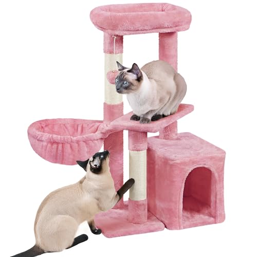 Cat Tree 34in Cute Cat Tower for Indoor Cats (Pink)