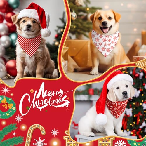 50 Pcs White and Red Dog Bandanas Bulk Polka Dots Stripes Snowflake Bandanas for Dog Triangle Kerchief Bibs Scarf for Pet Party Costume Photo Props Accessories (Red White Christmas / 25.6 x 17.7 x 17.7")