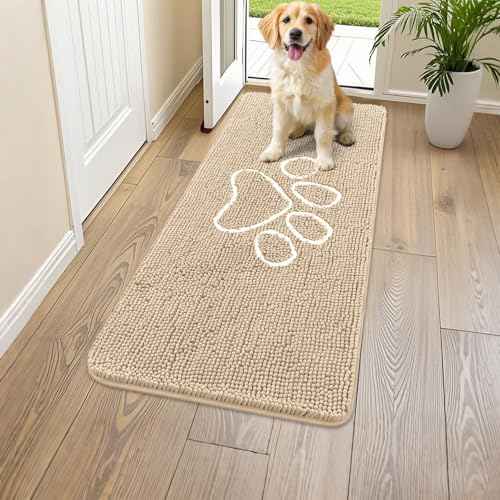 Dog Door Mat for Muddy Paws (45"X27" / Beige and White)