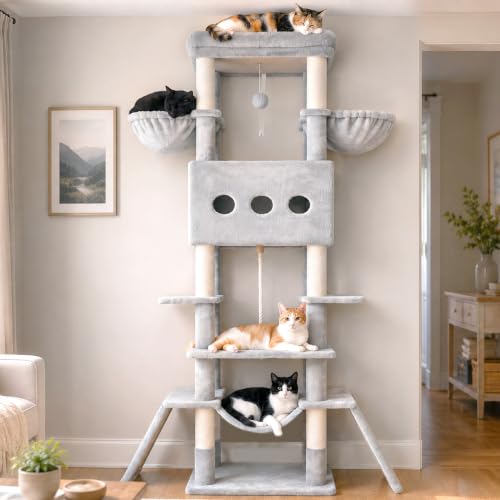 Cat Tree 78.7'' Tall Tower with Extra Wide Top Platform GCT804W (78.7 inches / Light gray)