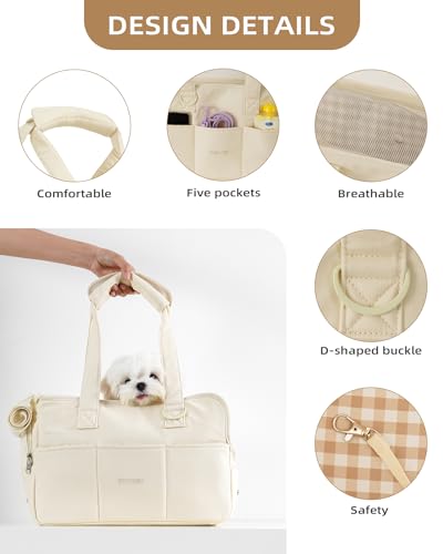 Dog Carrier for Small Dogs Rabbit cat with Large Pockets (Beige / 17.0"L x 7.5"W x 12.0"H)