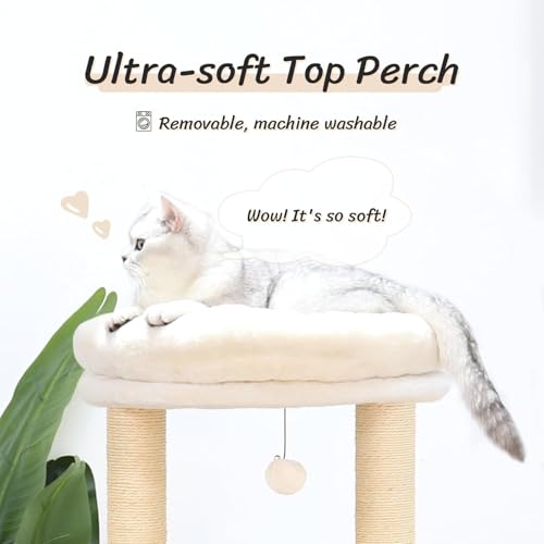 Modern Solid Wood Cat Tree for Large Cats 53 Inch (005 White)