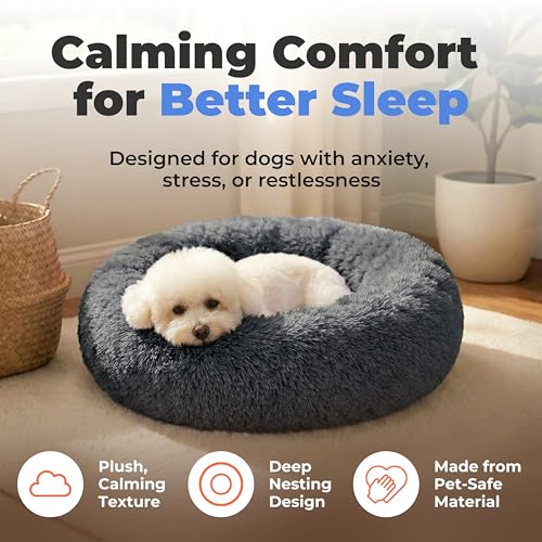 Round Calming Dog Bed for Small (Gray / 30" x 30" x 8")