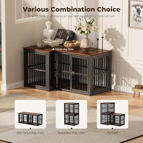 27'' Dog Crate Furniture with 3 Doors for Puppy Small Dogs (Walnut / 26.9"L x 20.9"W x 24.0"H)