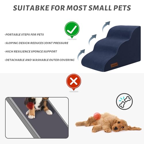 Dog Stairs and Steps for Beds Or Couches (Blue / Standard 3-Step 15.7"H)