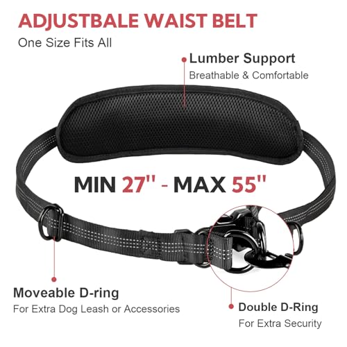 Hands Free Dog Leash for Two Dogs Walking (Black/Pink / Large)