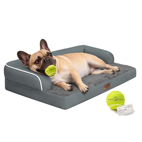 Washable Dog Bed with Bolster for Medium to Large Dogs (Dark Grey / 36"L x 27"W x 7.5"Th)