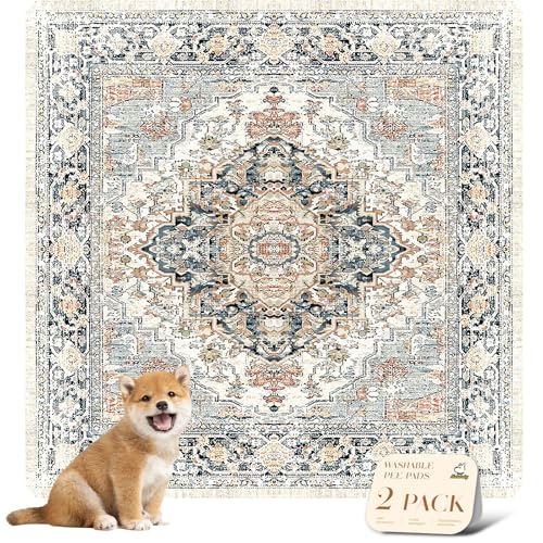 Washable Pee Pads for Dogs (48x48 Inch (Pack of 2) / Beige/Multi)