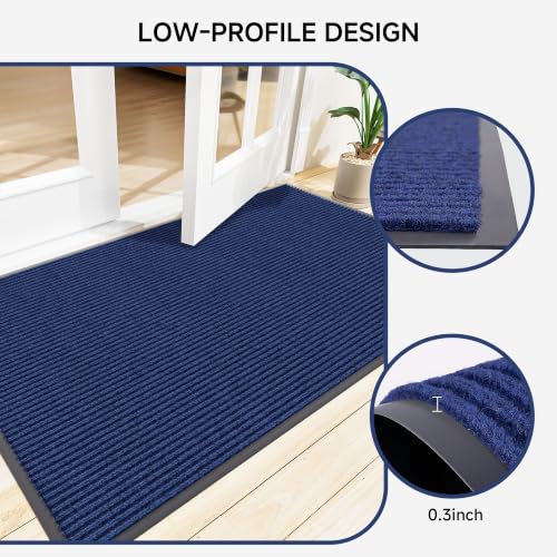Front Door Mat (3' x 10' (Rectangular) / Blue Striped)