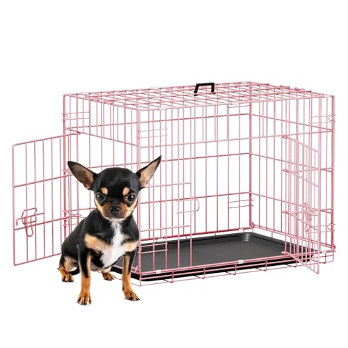 24" Foldable Metal Dog Crate (Pink)