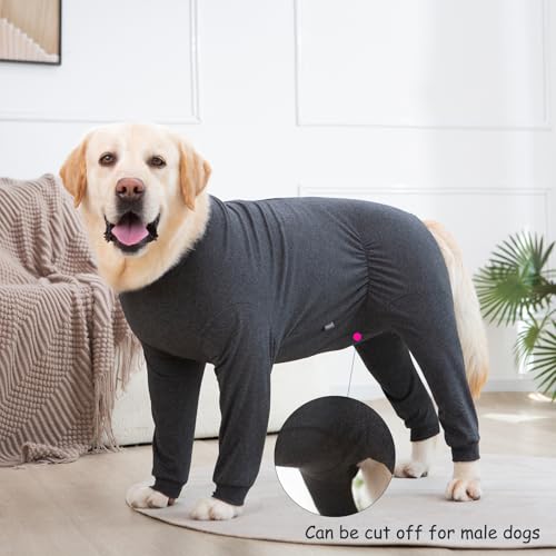 Dog Onesie Surgery Recovery Suit for Large Medium Bodysuit Dogs Pajamas PJS Full Body for Shedding (3XL / Dark Grey)