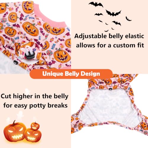 Small Dogs Outfit Soft Puppy Onesies Pjs Halloween Dog Pajamas Pet Coat Cat Apparel Comfy Doggie Jumpsuit Bodysuit for All Seasons P351S (Candy Pumpkin / Small)