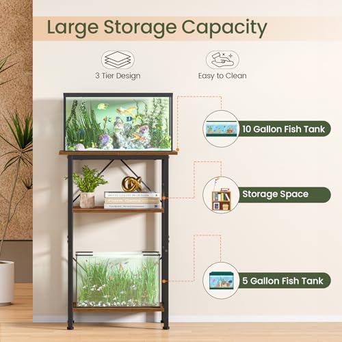 5 10 Gallon Aquarium Stand (Rustic Brown / 10 Gal-3 Tier)
