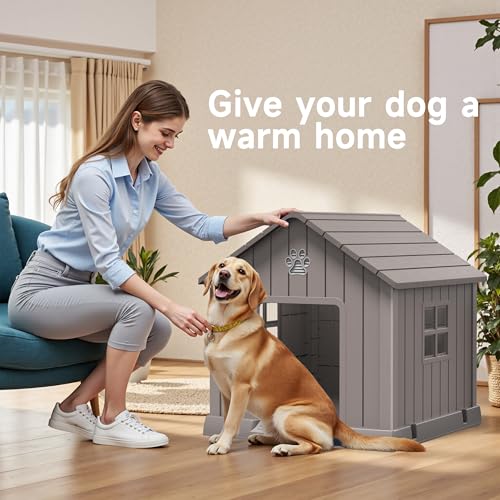 32in Large Outdoor Dog House (Grey / 31.18*33.7*32.52)