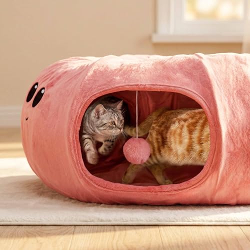 Cat Tunnel Bed with 20 Cat Toys (Pink / Large)