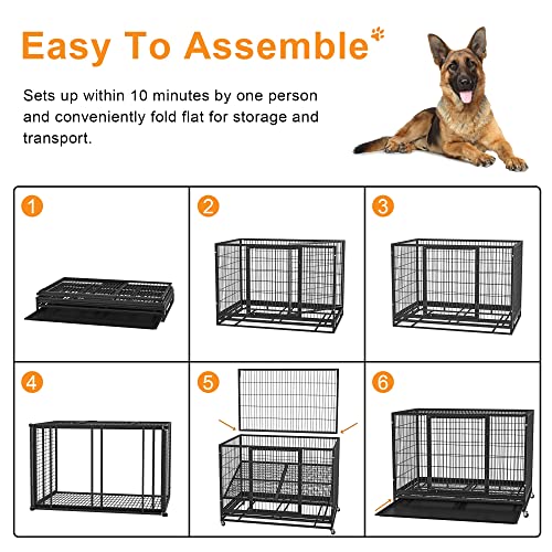 38 inch Heavy Duty Wire Dog Crate Cage Kennel for Large Dogs (Black)