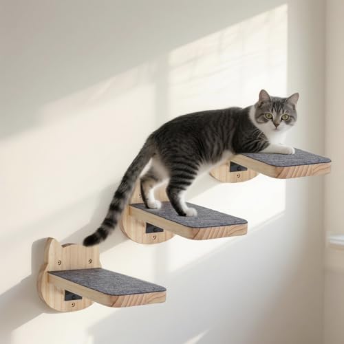 Natural Solid Wood Cat Wall Floating Steps (Burlywood)