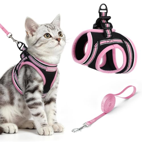 Cat Harness and Leash Set (M / Black & Pink)