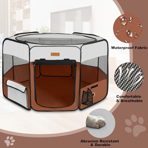 Portable Dog Playpen (X-Large / Brown)