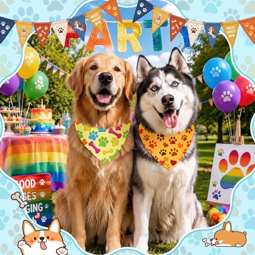 50 Pcs Pastel Paw Prints Dog Bandanas Bulk (31.5 x 21.7 x 21.7 Inch / Pastel Paw Print)
