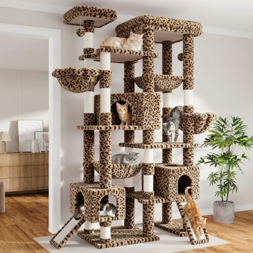 87 in Multi Level Tall Cat Tree Tower for Large Cats (Leopard Print)
