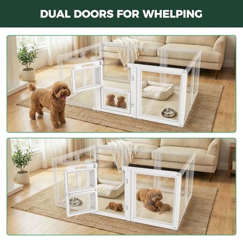 Add On Whelping Gate & Panel for AuraSpace Acrylic Indoor Dog Playpen (White / 24"H)