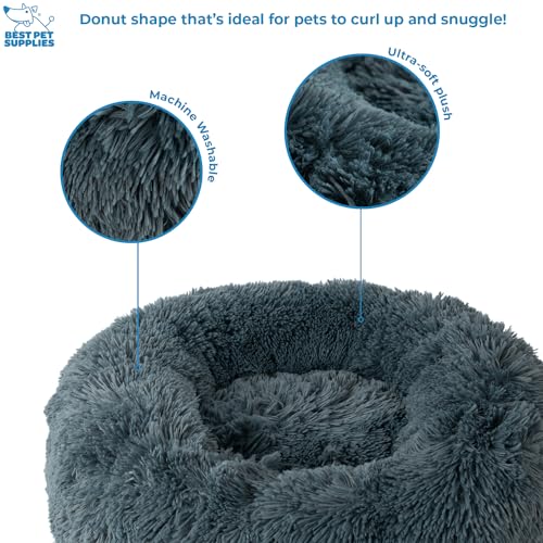Round Calming Dog Bed for Small (Gray / 24" x 24" x 7")