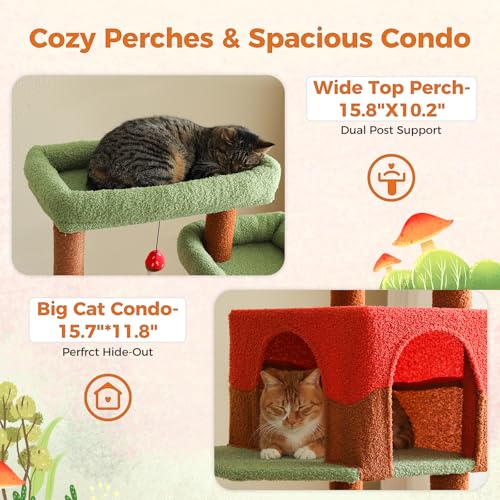 69" Mushroom Cat Tower with Hammock & Scratching Posts (Brown / 69 Inches)