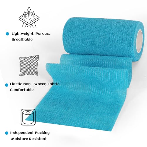 6 Rolls Elastic Self Adhesive Bandage Wrap 4 Inch (4 Inch-6 Count Blue)