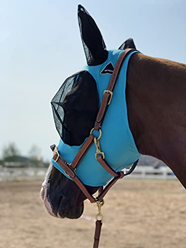 Horse Fly Mask Super Comfort Horse Fly Mask Elasticity Fly Mask with Ears We Only Make Products that Horses Like… (Pacific Blue / M)