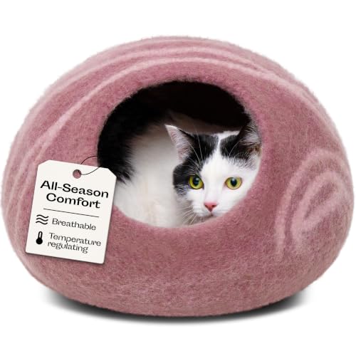 Cat Cave Merino Wool Bed for Indoor Cats (Rose Gold / Large)