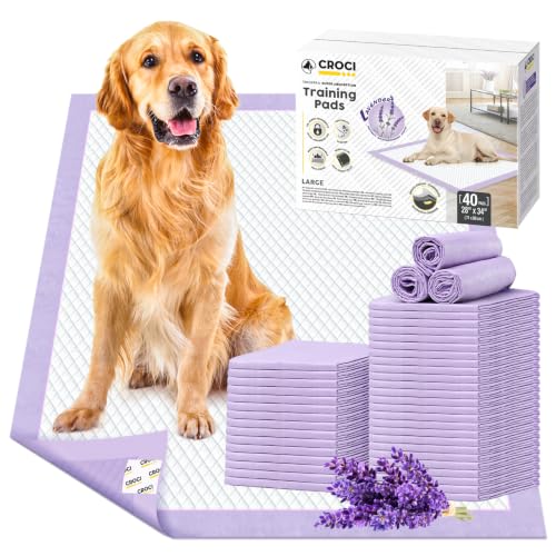 Puppy Pads with Adhesive Tabs Leak Proof Lavender Scent 28x34in 40Ct (Large-28x34in(40Ct))