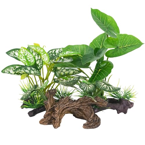 Fish Tank Decorations Aquarium Ornaments 3pcs Betta Silk Leaf Plants Artificial Driftwood Cave Aquarium Plants Accessories (E-3pcs Set/Green)
