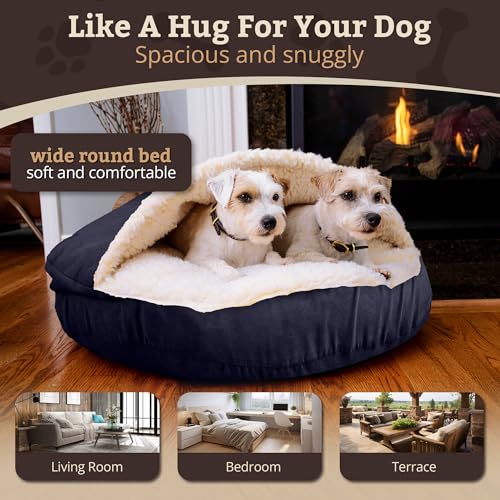 Cozy Cave Dog Bed (25.0"L x 25.0"W x 8.0"Th / Navy)