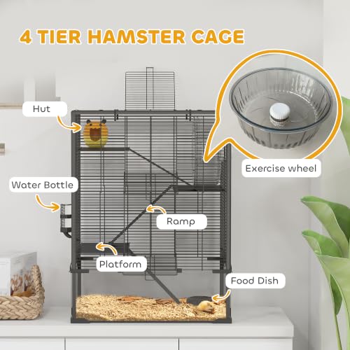 Large Hamster Cage 9" Deep Tempered Glass Bottom 24"x16"x31.5" Black (23.6"L x 15.7"W x 31.5"H)