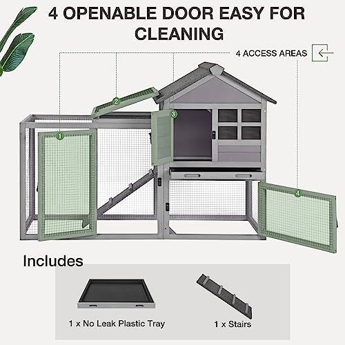 Rabbit Hutch Indoor Outdoor Bunny Cage with 5 Access Doors (Grey)