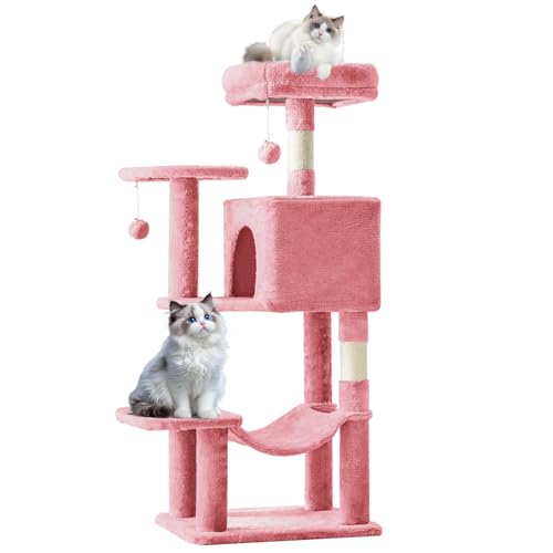 Small 44 Inch Cat Tree Tower with Natural Sisal Scratching Posts (Pink / 43.6"×13.7"×17.7")