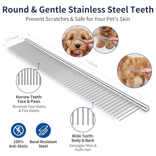 5-in-1 Dog Grooming Kit with Self Cleaning Brush & Rake, Blue (Blue)