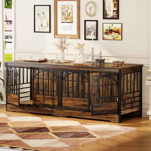 86" Double Dog Crate with Divider (Cognac Brown / 28.0"L x 86.0"W x 32.0"H)