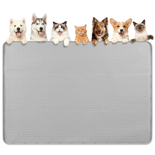 Dog Food Mat 70''x45'' Extra Large Dog Mat for Food and Water (70"L x 45"W / Light Grey)