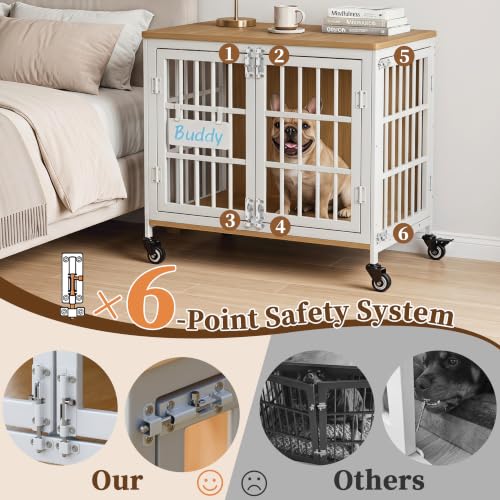 Heavy Duty Dog Crate Furniture with Personalized Name Tag (White / 26.8"L x 20.9"W x 23.2"H)