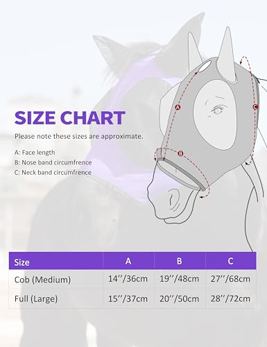 Horse Fly Mask with Forelock Opening Stretch Breathable and Comfortable for Horses UV (Purple / L)