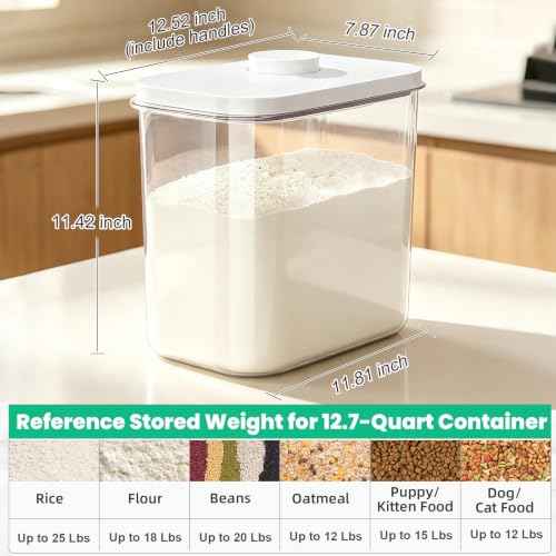 Large Rice Container 25 Lbs with Easy (White/Clear / 12.7 Qt-Pop)
