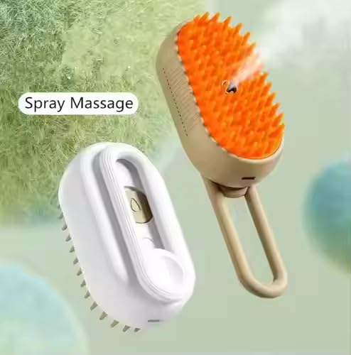 3-in-1 Cat Grooming Brush – Water Spray & Self-Cleaning Shedding Brush for Cats & Dogs – Pet Hair Removal & Massage Comb for Long & Short Hair (beige) (beige)
