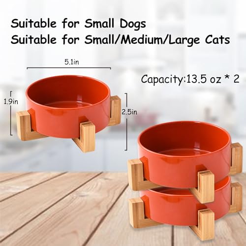 Ceramic Dog Bowl Set with Stand (Rust Red / Puppy/Small Size Dogs & Cat Bowls 400ML*2)