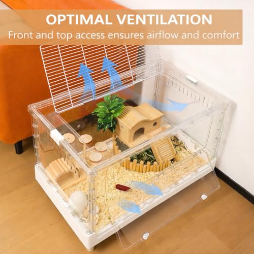 Extra Tall Foldable Clear Hamster Cage with Front Door (27.5"L x 17.0"W x 16.0"H)