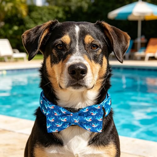 Dog Collar Shark Print Pet Collar with Bow Boy Small (Blue Shark / Small (Pack of 1))