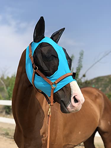 Horse Fly Mask Super Comfort Horse Fly Mask Elasticity Fly Mask with Ears We Only Make Products that Horses Like… (Pacific Blue / M)