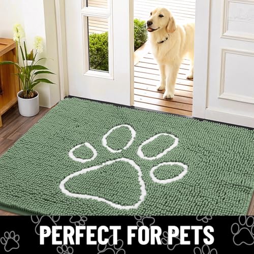 Dog Door Mat for Muddy Paws (24"X16" / Olive Green and White)