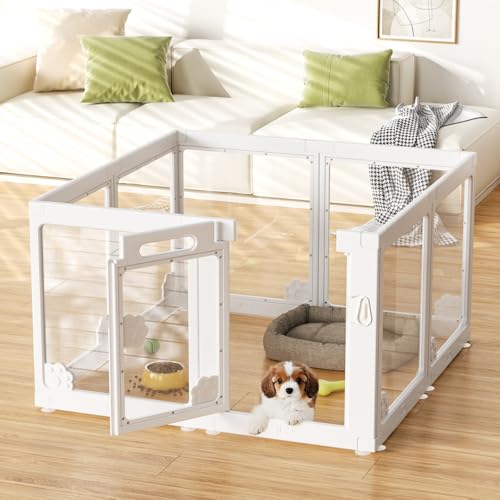 24” Acrylic Clear Dog Play Pen Indoors 8 Panels (White- 8 Panels)